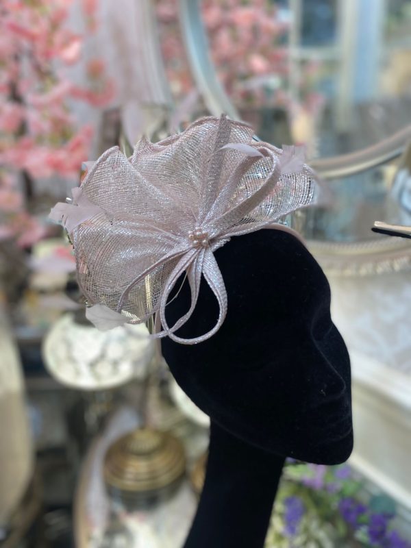 Rose Metallic Sinamay Fascinator With Feathers