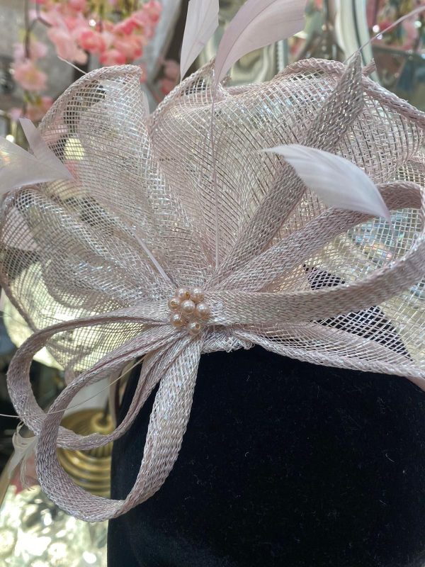 Rose Metallic Sinamay Fascinator With Feathers - Image 3