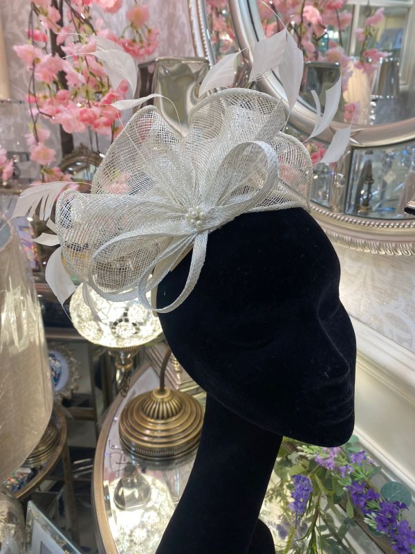 Ivory Metallic Sinamay Fascinator With Feathers
