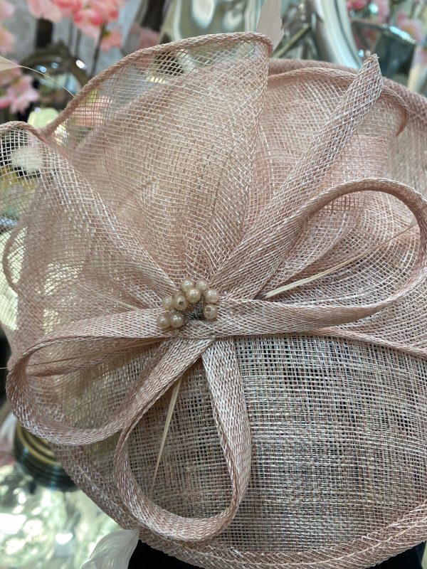 Sorbet Small Disc Metallic Fascinator With Ribbon & Pearl Detail - Image 3