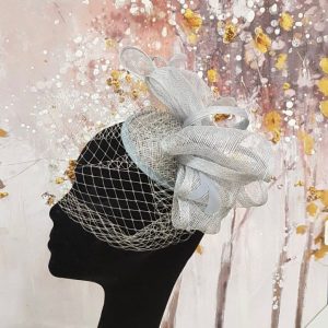 Silver Fascinator With Ribbon Veil Detail
