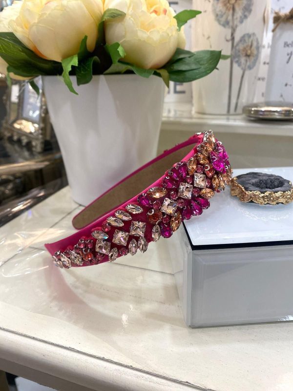 Fuchsia Headband with Gold & Pink Crystal Embellishments