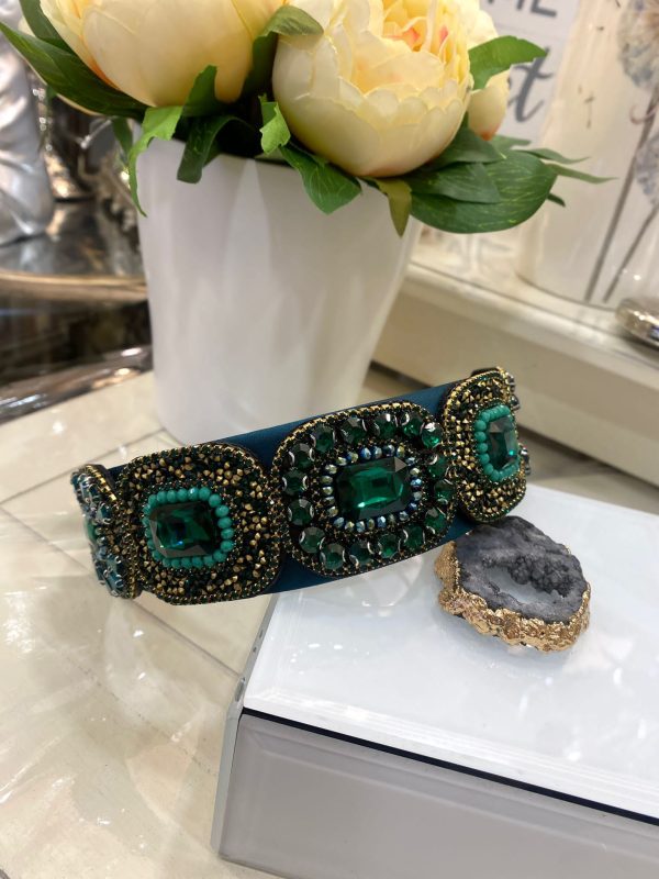 Dark Green Headband with Gold & Green Embellishments - Image 2