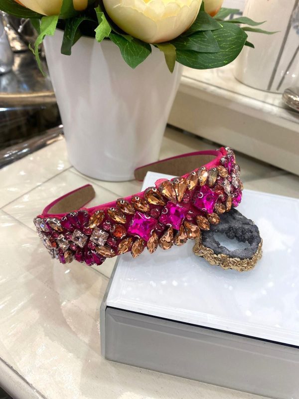 Fuchsia Headband with Gold & Pink Crystal Embellishments - Image 2