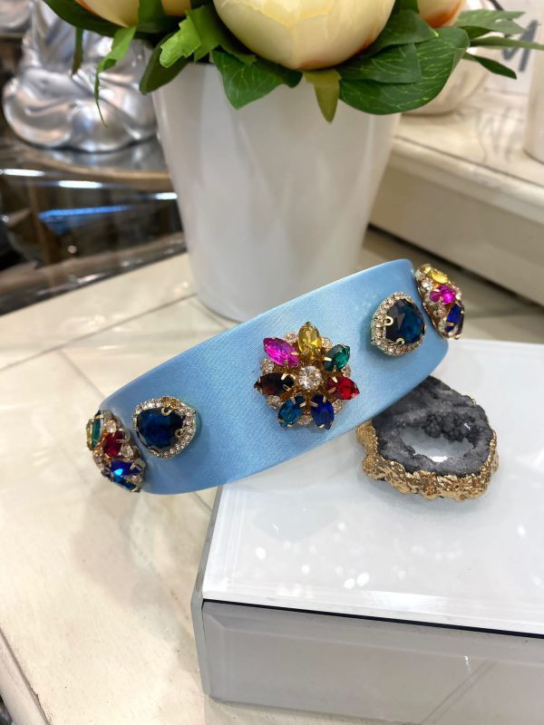Light Blue Headband with Multi-Coloured Crystal Details - Image 2
