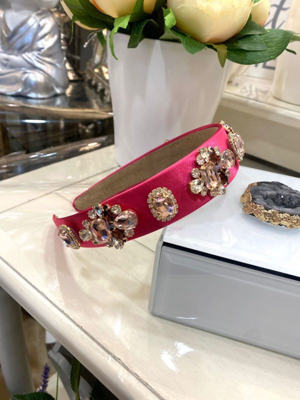 Fuchsia Headband with Gold & Pink Crystal Details