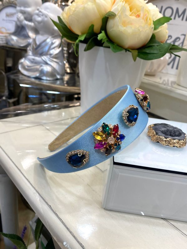 Light Blue Headband with Multi-Coloured Crystal Details