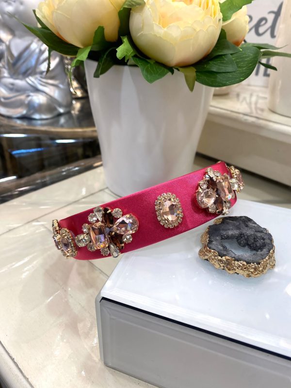Fuchsia Headband with Gold & Pink Crystal Details - Image 2