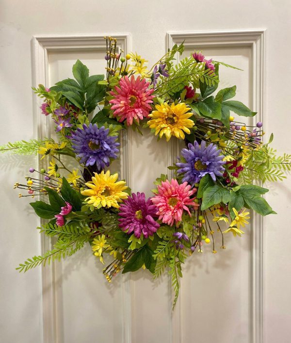 Rainbow Gerbera Small Wreath 60 cm