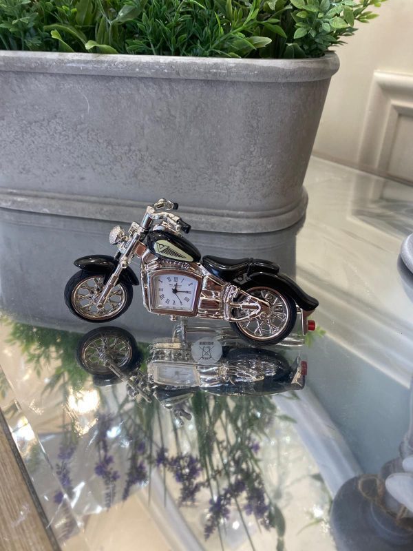 Miniature Clock - Black Indian Style Motorbike