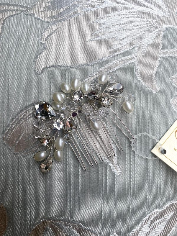 Bridal Comb Silver Crystals & Pearls