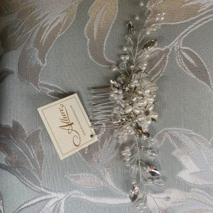 Floral Bridal Comb Silver With Crystals & Pearls