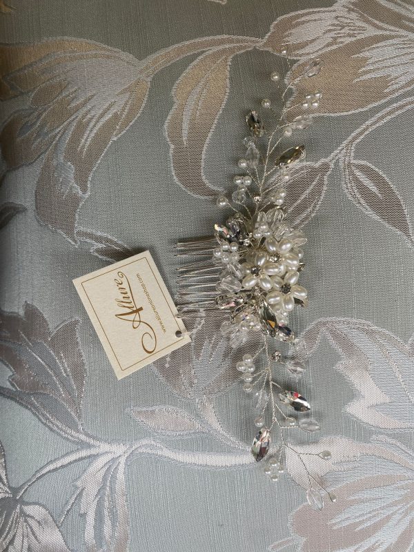 Floral Bridal Comb Silver With Crystals & Pearls