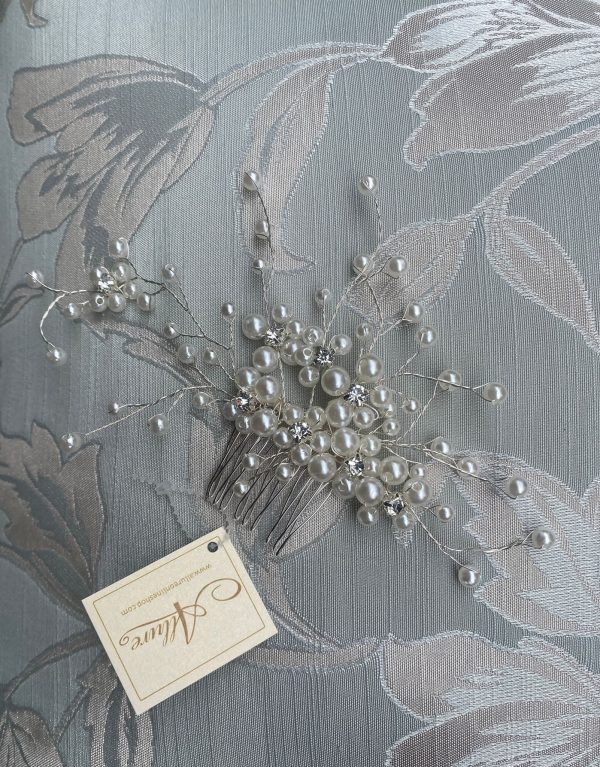 Delicate Bridal Comb Silver With Pearls & Small Crystals