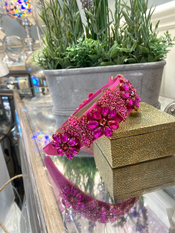 Pink Headband with Pink Crystal Flowers - Image 2