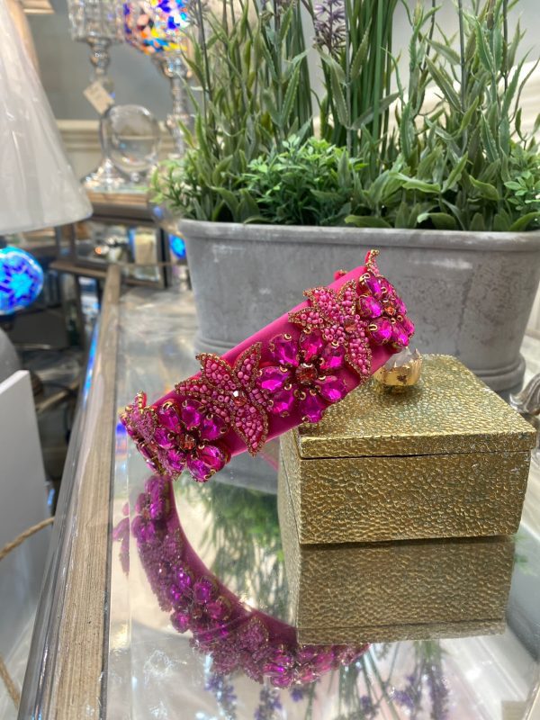 Pink Headband with Pink Crystal Flowers