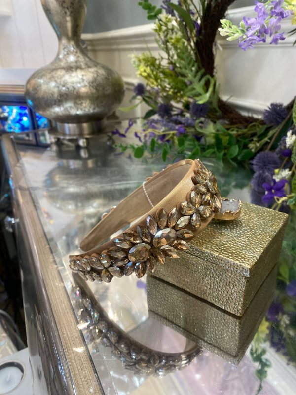 Golden Headband with Golden Crystal Flowers - Image 2