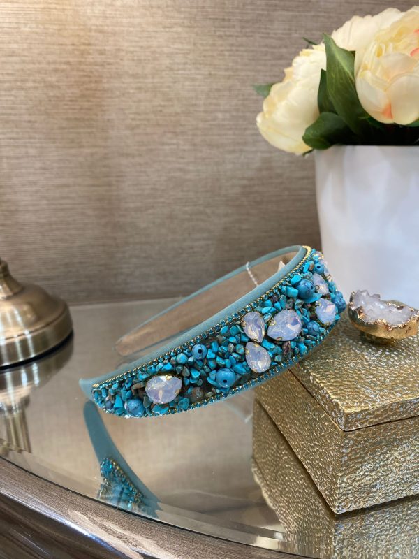 Azure Headband with White Crystals and Cerulean Stones - Image 2