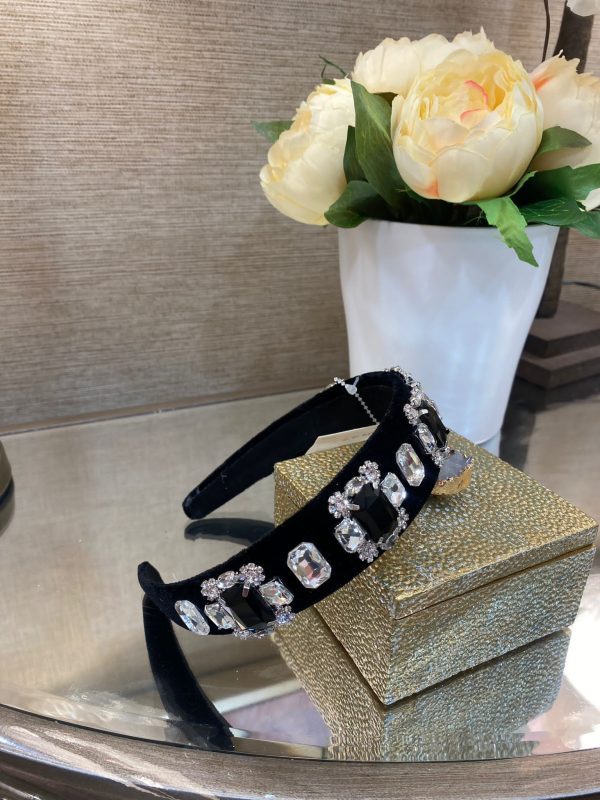 Black Headband with Black and White Crystals - Image 2