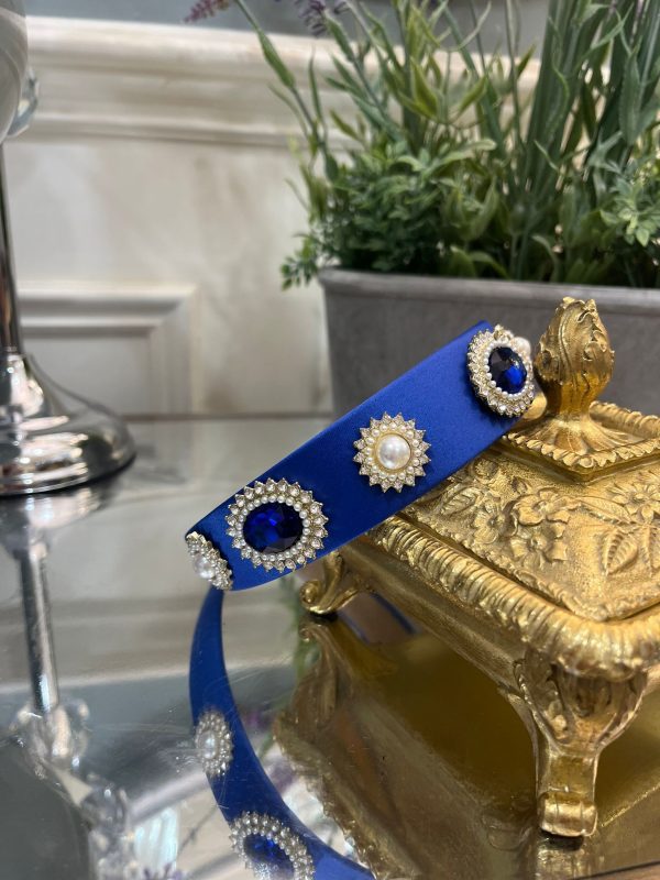 Royal Blue Headband with Blue Crystals & Pearl Details - Image 2