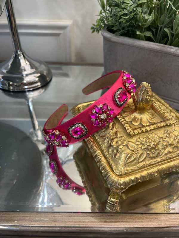Pink Headband with Pink Crystals & Gold Details