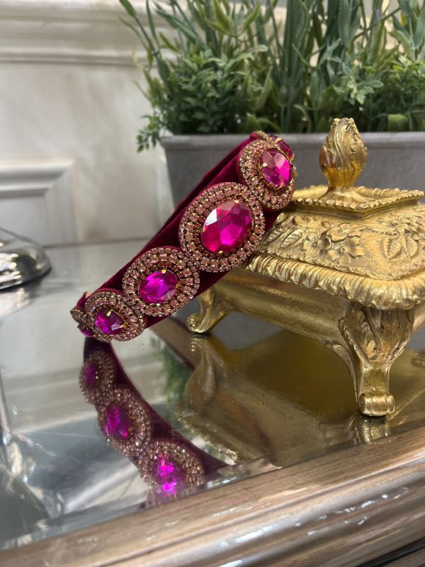 Pink Headband with Pink Crystals & Gold Details