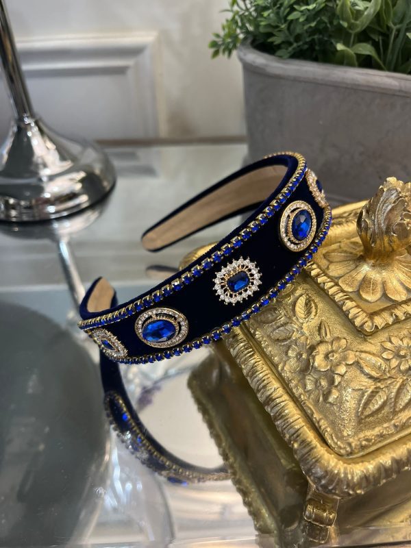 Blue Headband with Blue Crystals & Gold Details