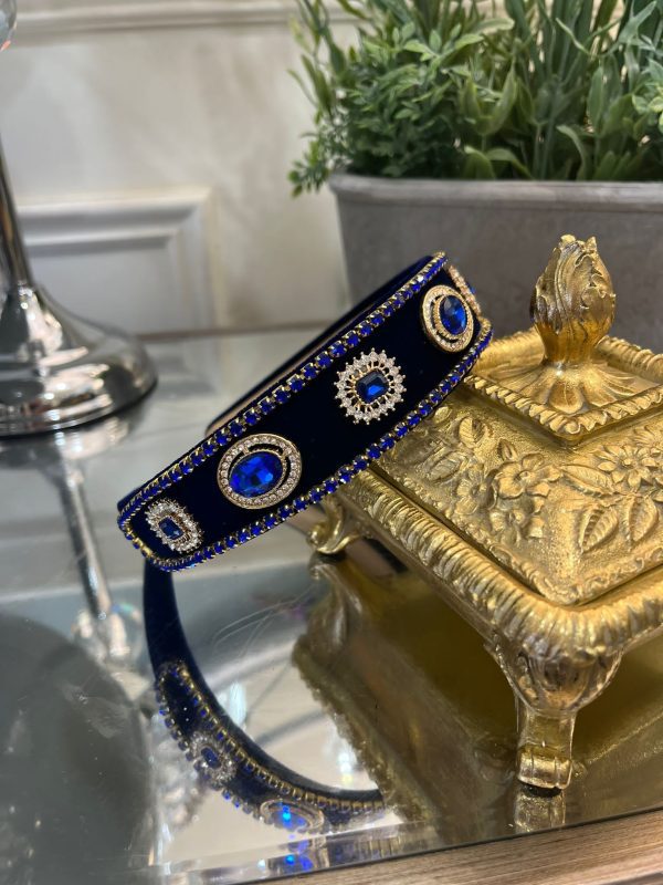 Blue Headband with Blue Crystals & Gold Details - Image 2