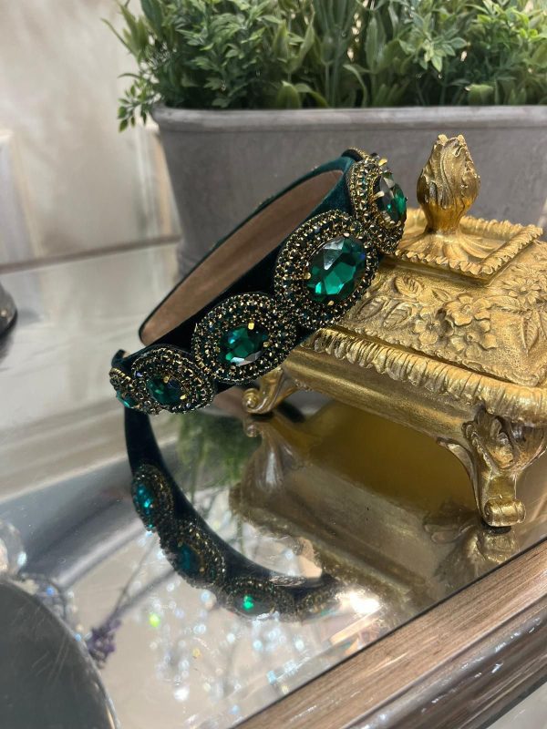Green Headband with Green Crystals & Gold Details