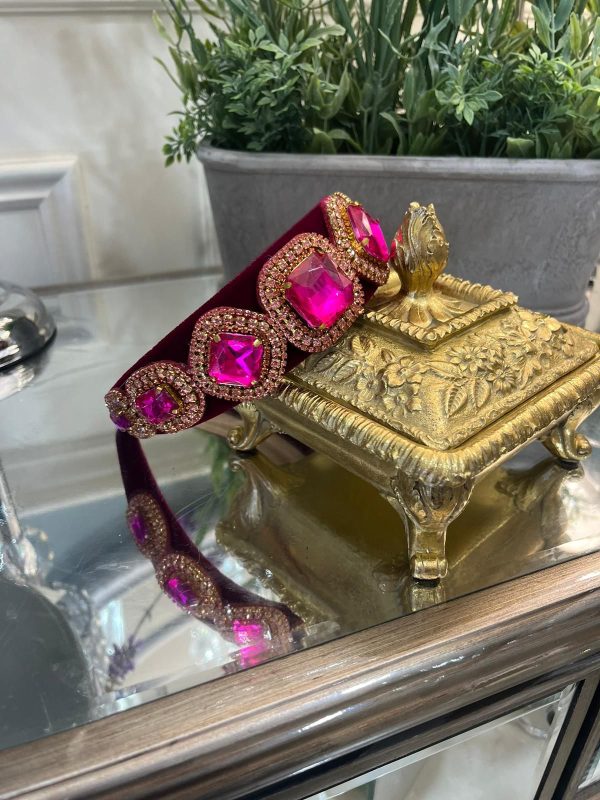 Pink Headband with Pink Crystals & Gold Details