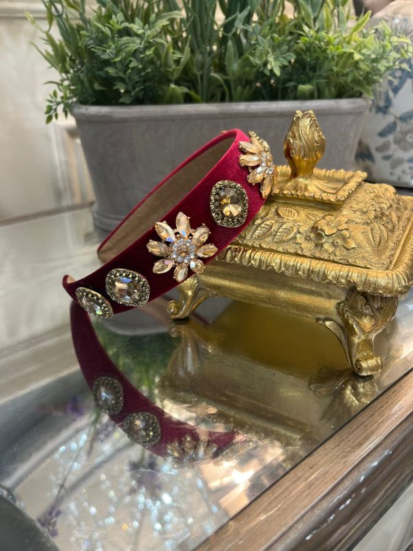 Red Headband with Gold Crystals & Details
