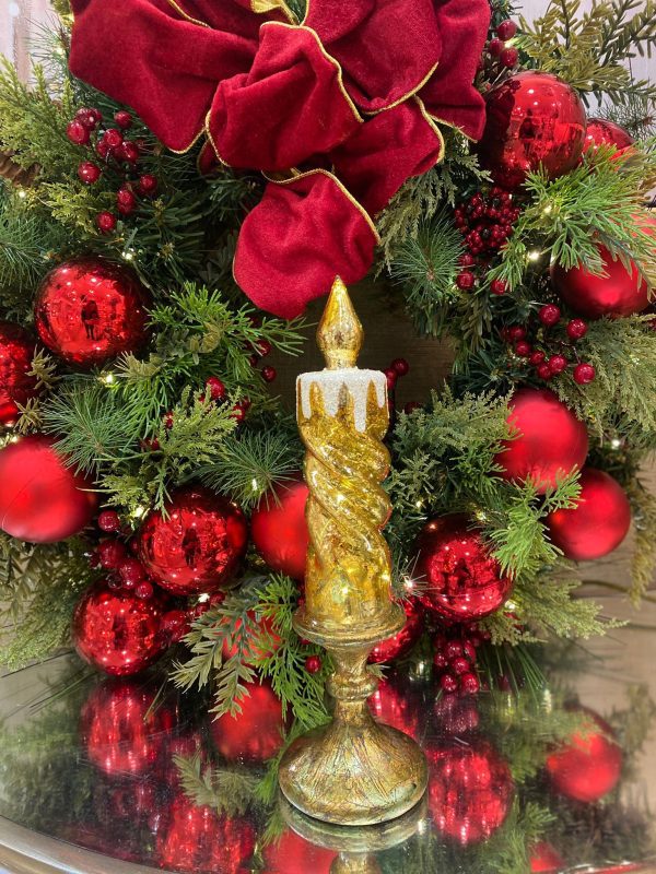 Large Lit Gold Glass Candlestick Decoration 330 mm