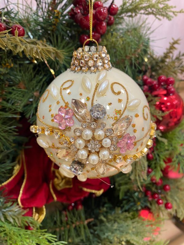 Pink Champagne Swirl Bauble 100 mm