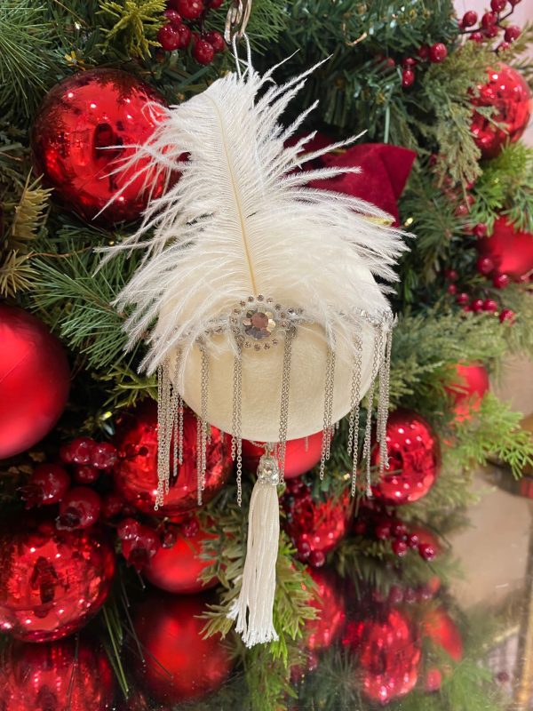 Cream Faux Fur/Feather/Tassel Bauble