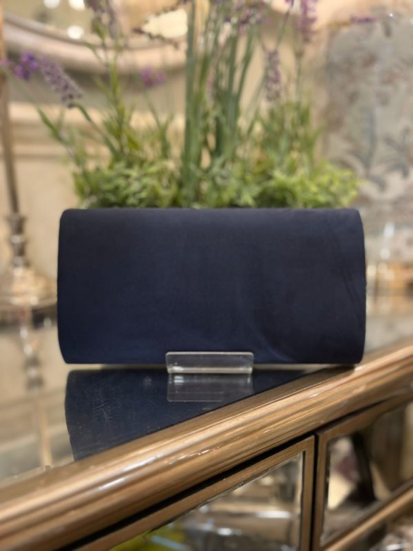 Suede Navy Envelope Style Clutch Bag - Image 2