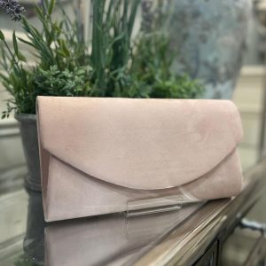 Suede Beige Envelope Style Clutch Bag