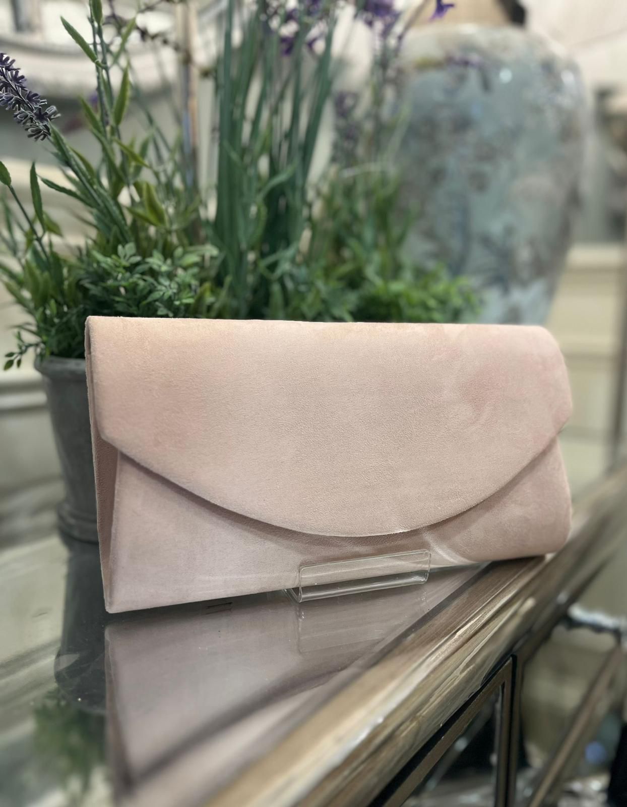 W315 - Nude Suede Clutch Bag - Dressy Dresses