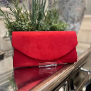 Suede Red Envelope Style Clutch Bag