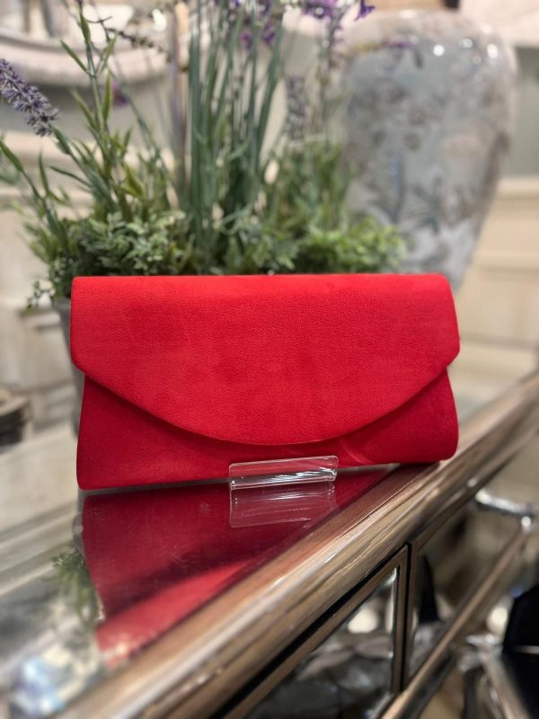 Suede Red Envelope Style Clutch Bag