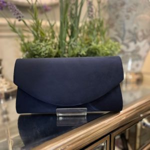 Suede Navy Envelope Style Clutch Bag