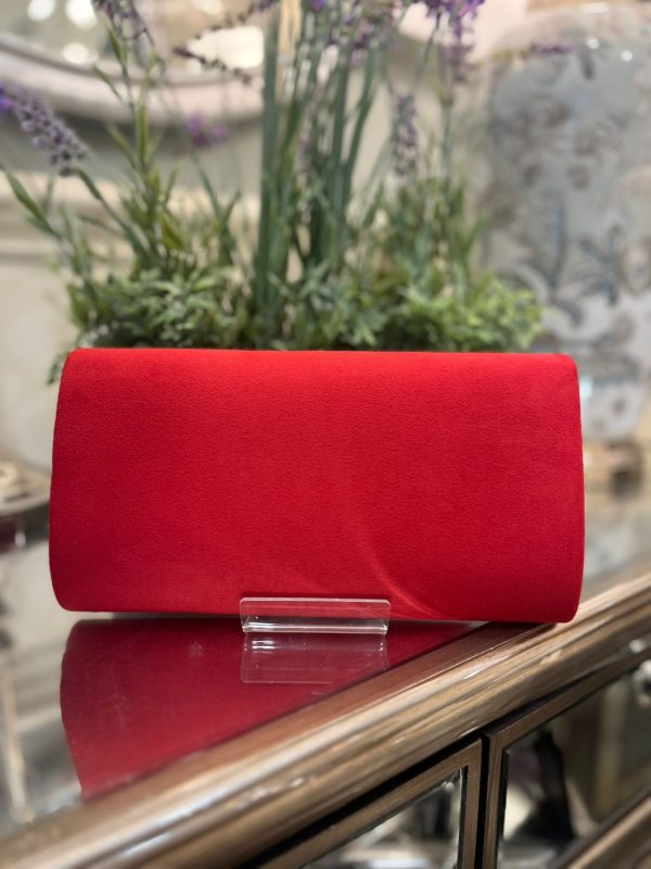 Suede Red Envelope Style Clutch Bag - Image 2