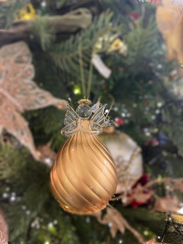 Angel - Large Golden Swirl Glass Angel Bauble 12cm