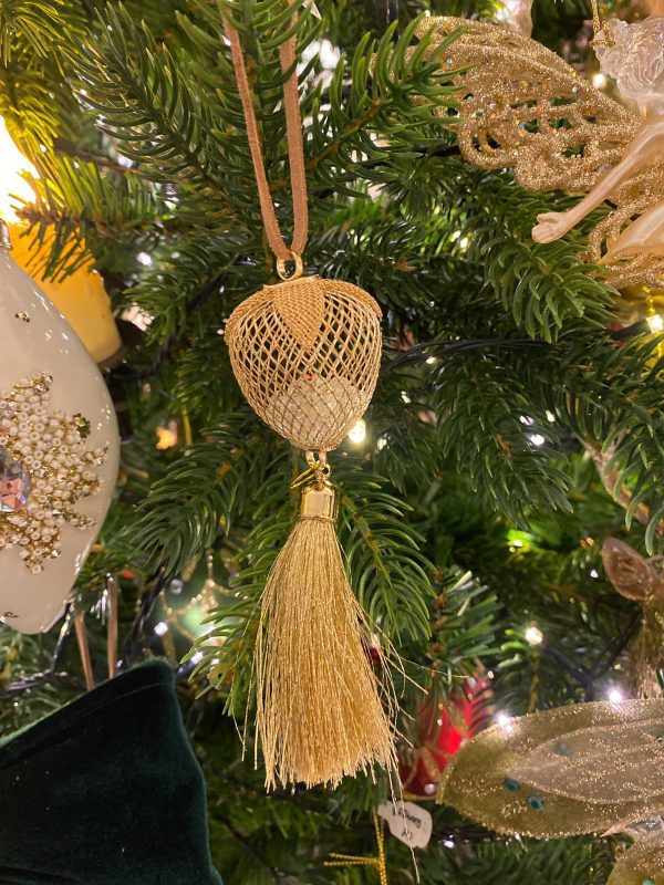 Gold Mesh Round Shape with Glitter Tassel 10cm