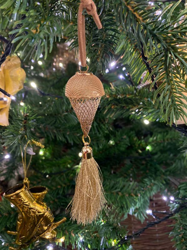 Gold Mesh Cone Shape with Glitter Tassel 10cm