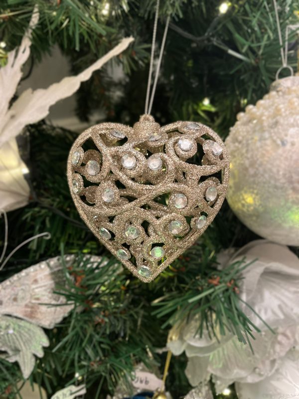 Jewelled Heart Shape Diamond Decoration Silver 9cm