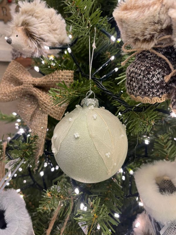 Glass Bauble with Leaves Light Green 8cm