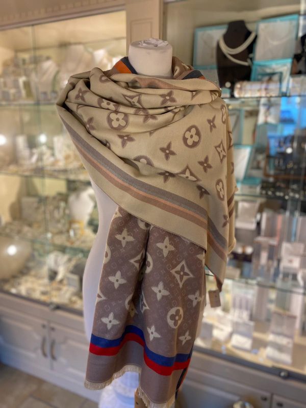 Cashmere Touch Scarf Beige/Red/Blue