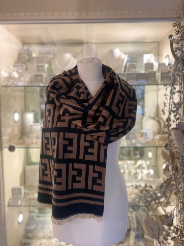 Cashmere Touch Scarf Black/Brown