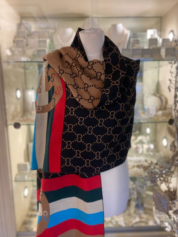 Cashmere Touch Black & Beige/ Multi Scarf