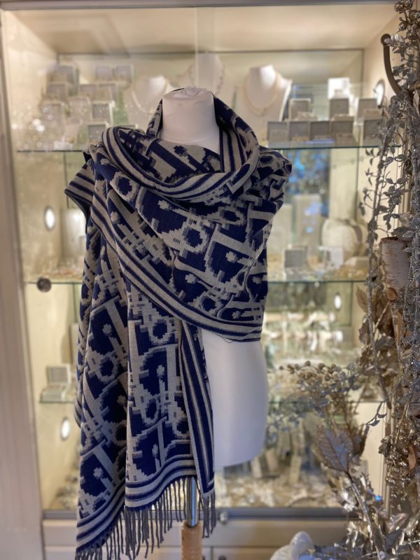 Cashmere Touch Reversible Blue/Grey Scarf
